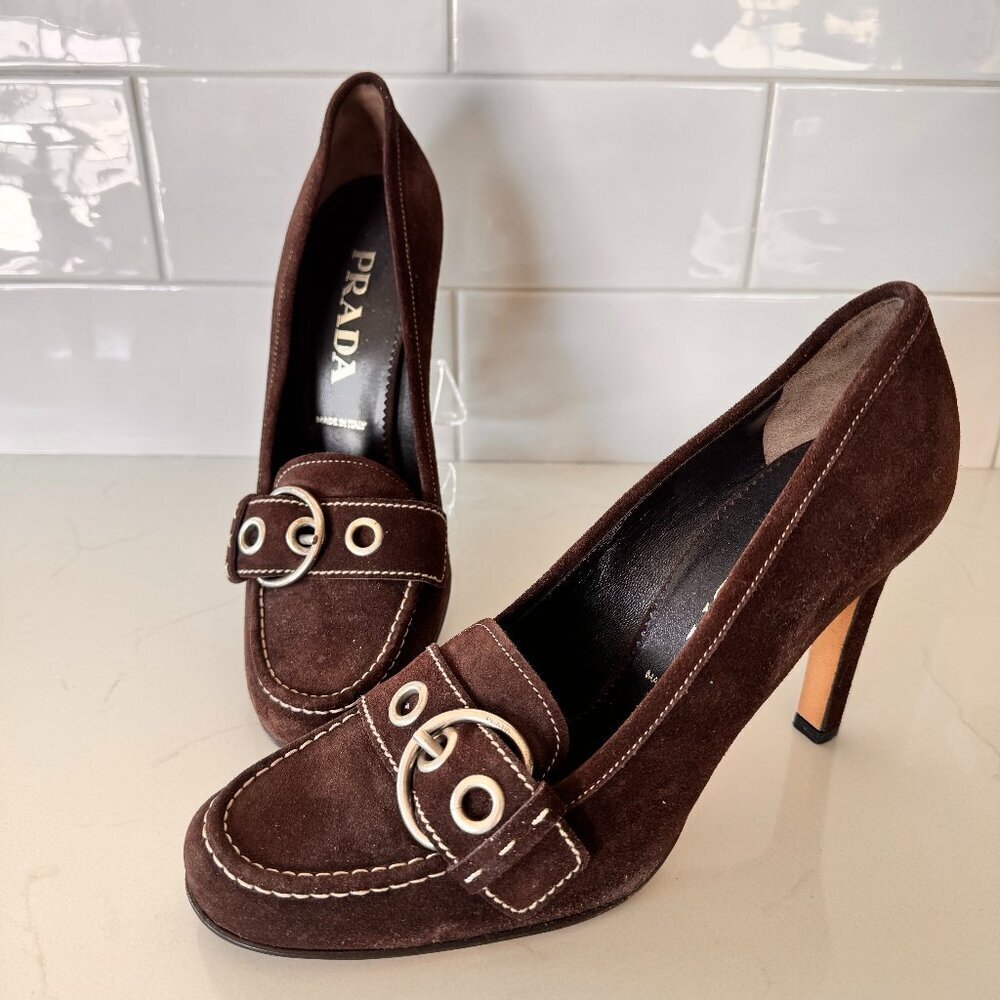 Vintage Prada Brown Suede Pumps